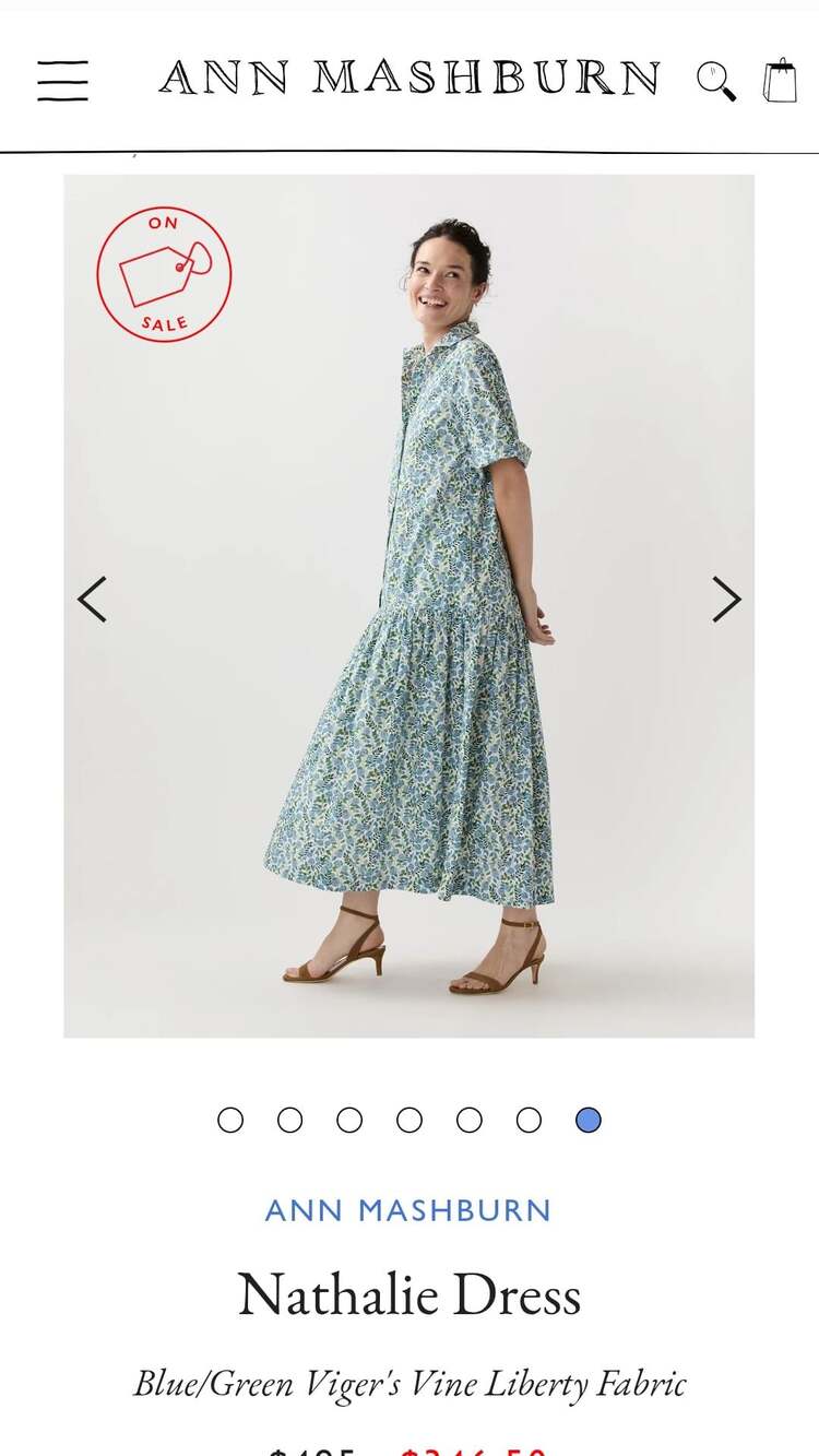 Ann Mashburn Nathalie Dress in Blue/Green Viger's Vine Liberty Fabric